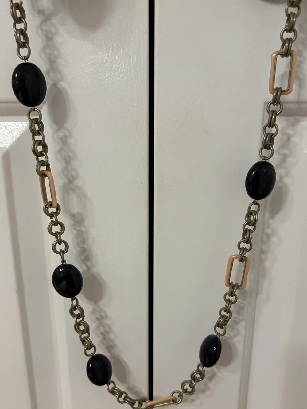 Talbots Black Bead Necklace with Antique Gold Chain and Links